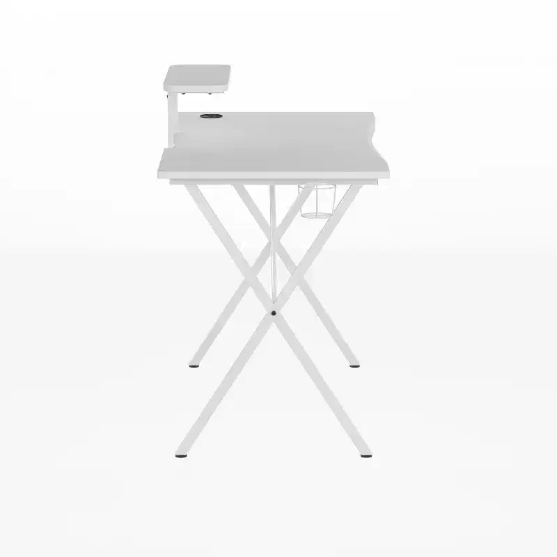 Scrivania da Gaming con Piano in Laminato e Telaio in Acciaio - Portabicchieri Rimovibile, Gancio per Cuffie e Supporto per Smartphone/Monitor