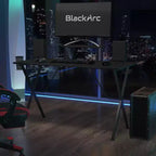 Scrivania da Gaming con Piano in Laminato e Telaio in Acciaio - Portabicchieri Rimovibile, Gancio per Cuffie e Supporto per Smartphone/Monitor