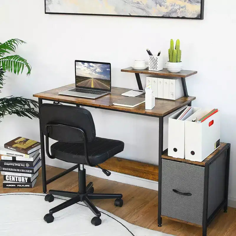 Scrivania da Computer Workstation da Ufficio con Scaffale e Ripiani Mobili