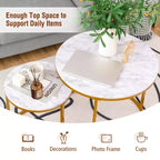 Tavolini da caffè impilabili, set da 2, per balcone, soggiorno, tavolini rotondi moderni, marrone rustico/marrone/oro