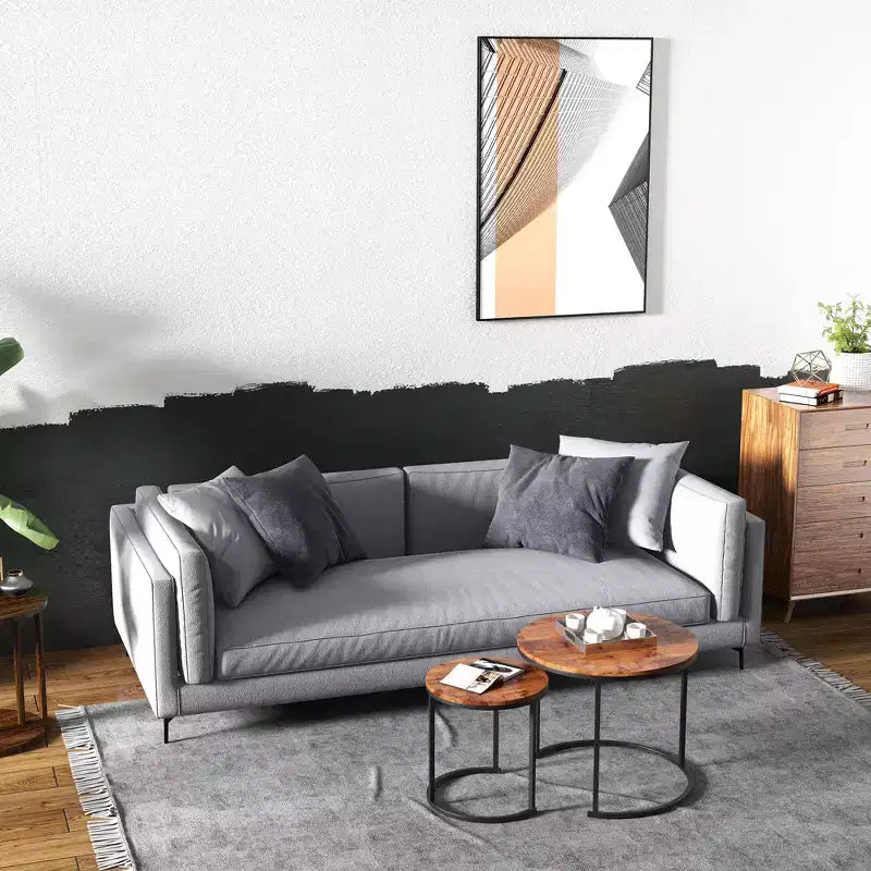 Tavolini da caffè impilabili, set da 2, per balcone, soggiorno, tavolini rotondi moderni, marrone rustico/marrone/oro