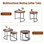 Tavolini da caffè impilabili, set da 2, per balcone, soggiorno, tavolini rotondi moderni, marrone rustico/marrone/oro