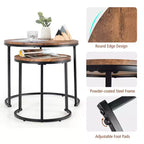 Tavolini da caffè impilabili, set da 2, per balcone, soggiorno, tavolini rotondi moderni, marrone rustico/marrone/oro