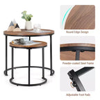 Tavolini da caffè impilabili, set da 2, per balcone, soggiorno, tavolini rotondi moderni, marrone rustico/marrone/oro