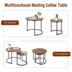 Tavolini da caffè impilabili, set da 2, per balcone, soggiorno, tavolini rotondi moderni, marrone rustico/marrone/oro